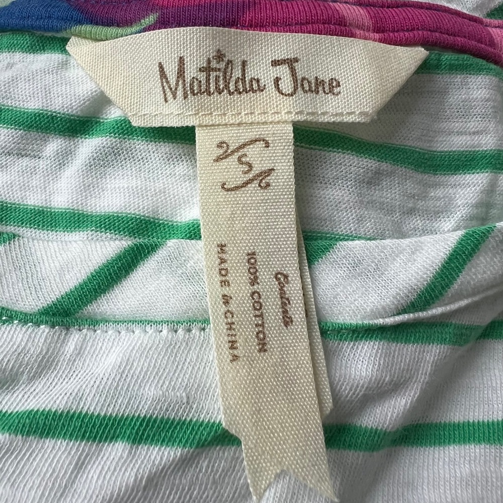 Matilda Jane Sm Sugar Sugar Green White Striped Ruffle Bell Sleeve Tunic Top - Picture 3 of 9